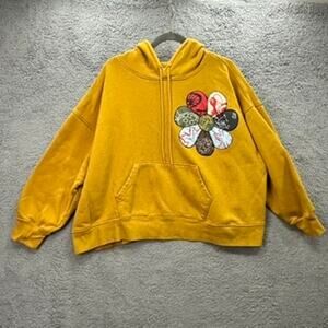 Disney Womens 3X Yellow Bambi Quilted Flower Appliqué Hoodie Pullover Sweatshirt